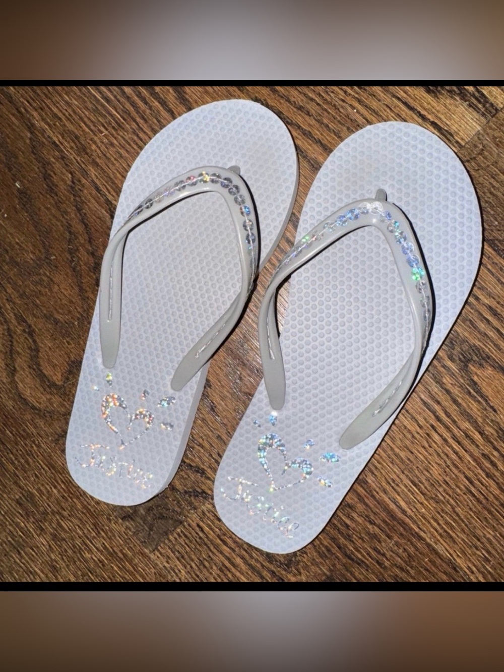 Girls Justice Grey Flip Flop Sandals with Iridescent Accents Size 2-3